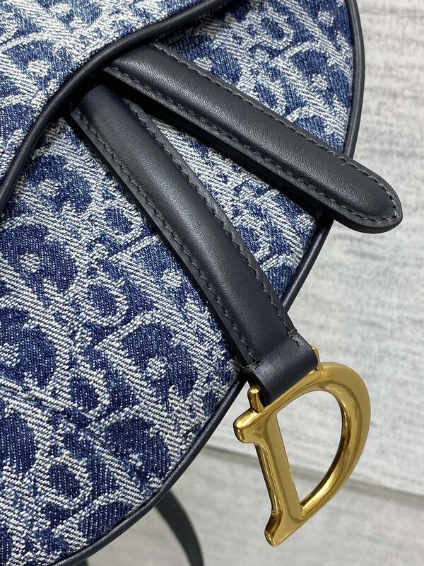 Dior Blue Oblique denim with black leather crossbody — Top Quality Replica