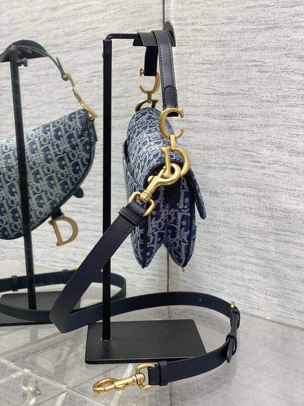 Dior Blue Oblique denim with black leather crossbody — Top Quality Replica