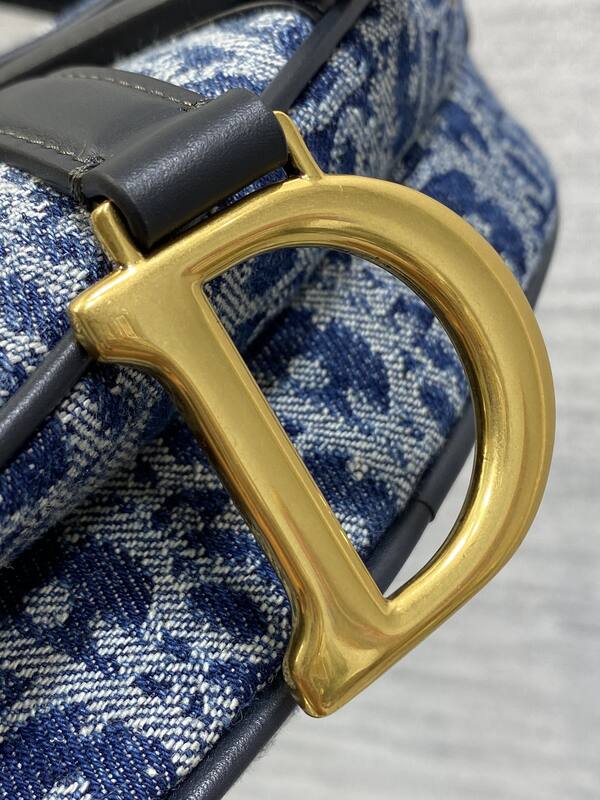 Dior Blue Oblique denim with black leather crossbody — Top Quality Replica
