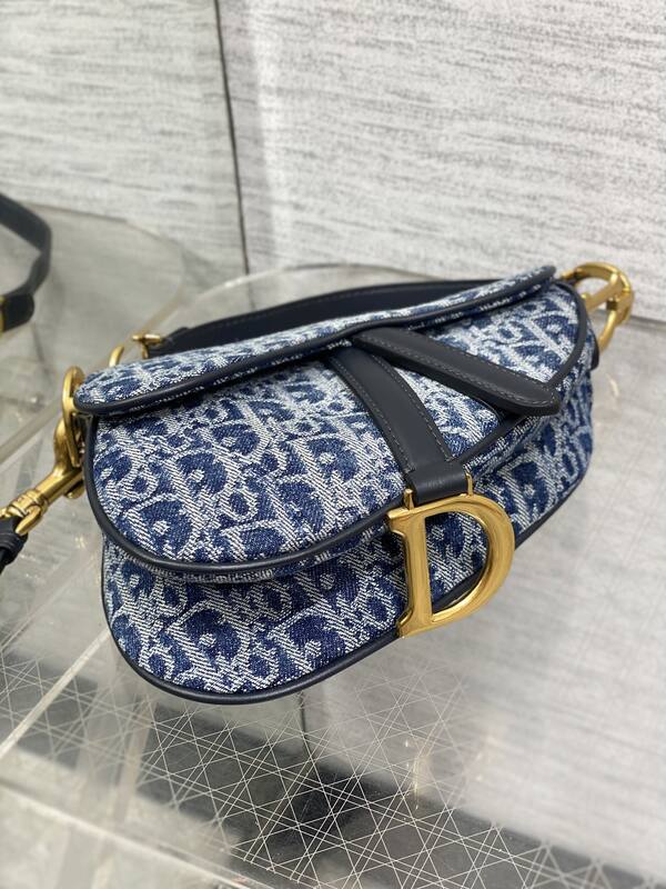 Dior Blue Oblique denim with black leather crossbody — Top Quality Replica