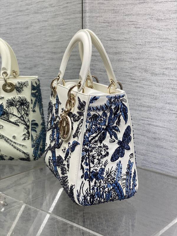 Dior Lady White with blue embroidery everyday — AAA Quality Replica