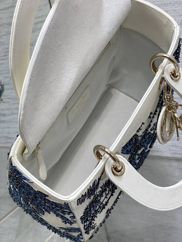 Dior Lady White with blue embroidery everyday — AAA Quality Replica
