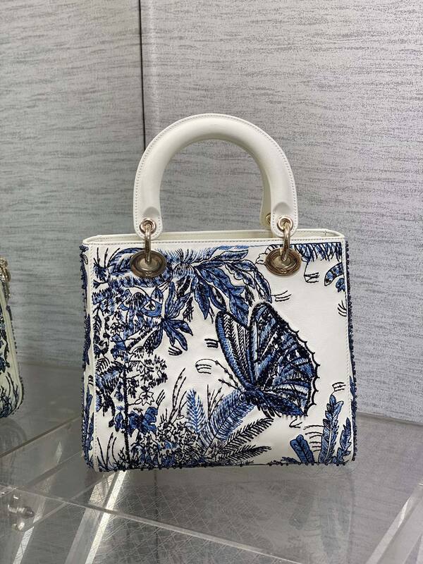 Dior Lady White with blue embroidery everyday — AAA Quality Replica
