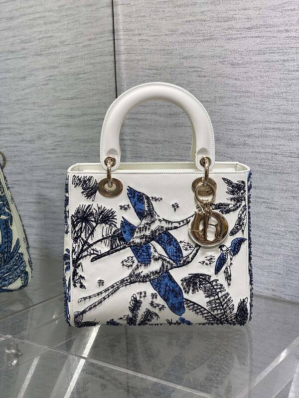 Dior Lady White with blue embroidery everyday — AAA Quality Replica
