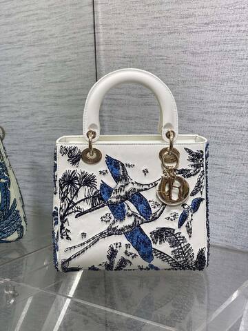Dior Lady White with blue embroidery everyday AAA Quality Replica