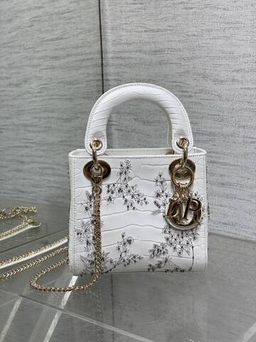 Dior Lady White croc-embossed mini crossbody Top Quality Replica