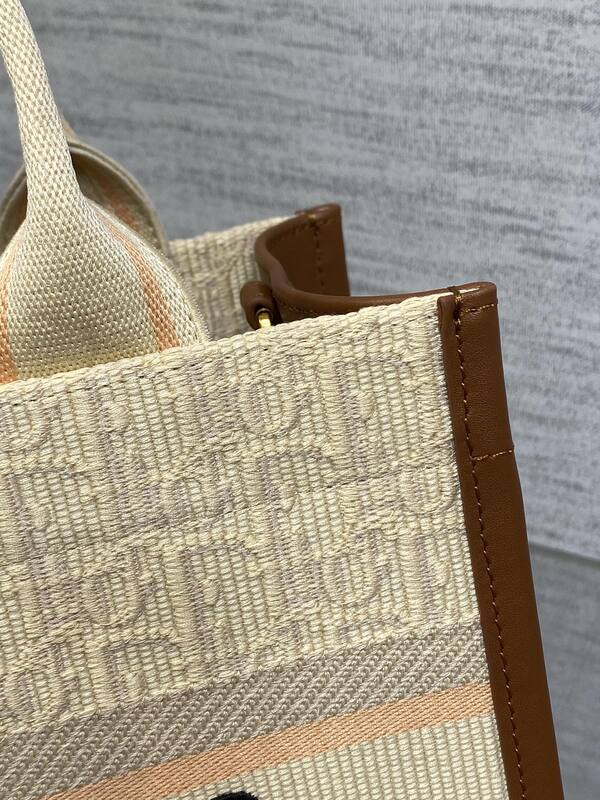 Dior Book Tote Beige Cannage canvas with brown leather trim — 1:1 Replica