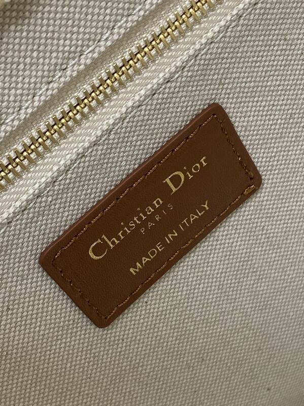 Dior Book Tote Beige Cannage canvas with brown leather trim — 1:1 Replica