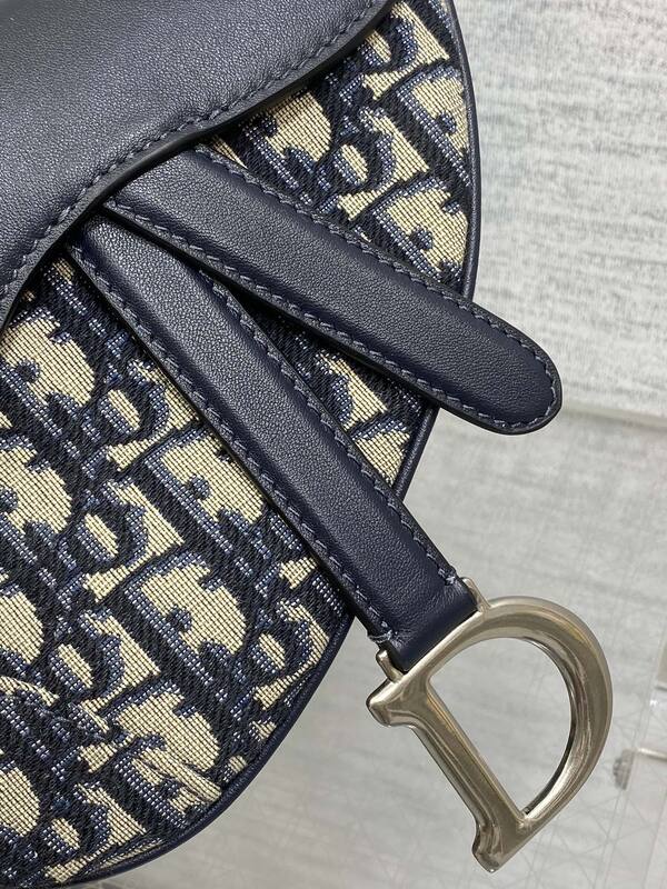 Dior Saddle Navy blue Beige Oblique jacquard with black leather crossbody — AAA Quality Replica