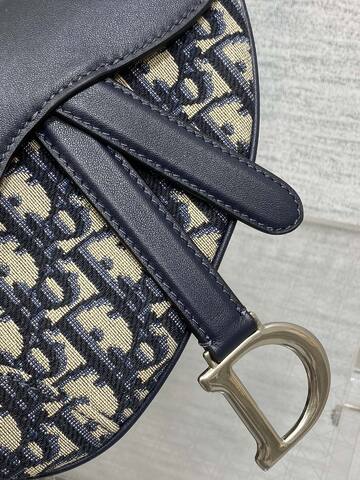 Dior Saddle Navy blue Beige Oblique jacquard with black leather crossbody AAA Quality Replica