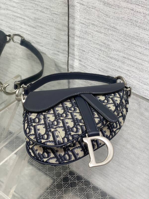 Dior Saddle Navy blue Beige Oblique jacquard with black leather crossbody — AAA Quality Replica