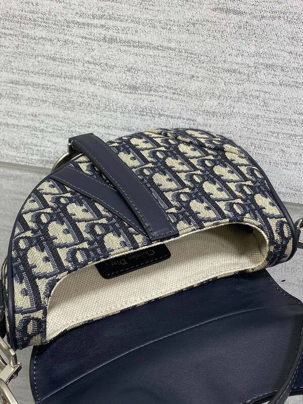 Dior Saddle Navy blue Beige Oblique jacquard with black leather crossbody — AAA Quality Replica