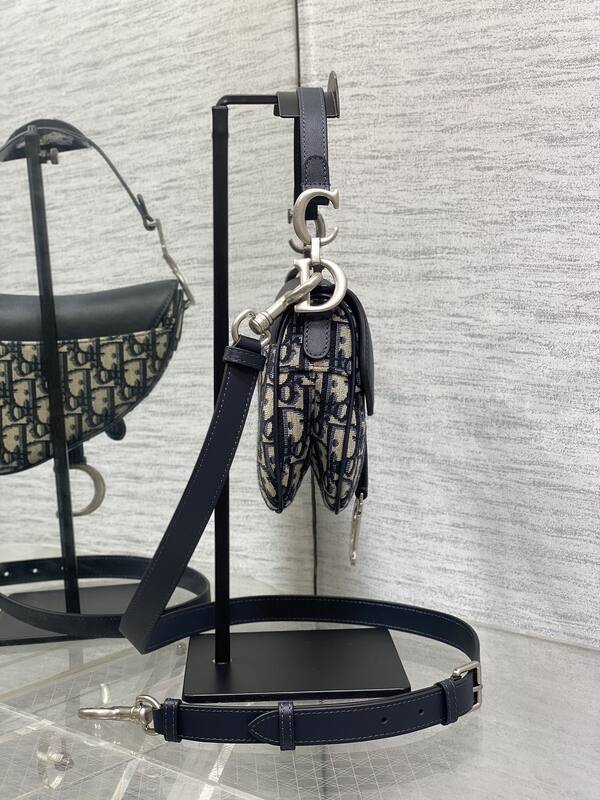 Dior Saddle Navy blue Beige Oblique jacquard with black leather crossbody — AAA Quality Replica