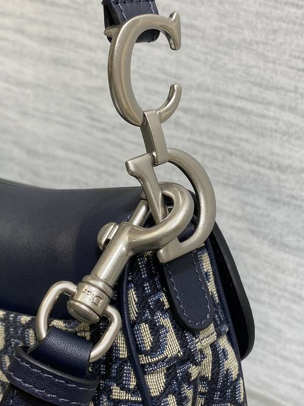 Dior Saddle Navy blue Beige Oblique jacquard with black leather crossbody — AAA Quality Replica