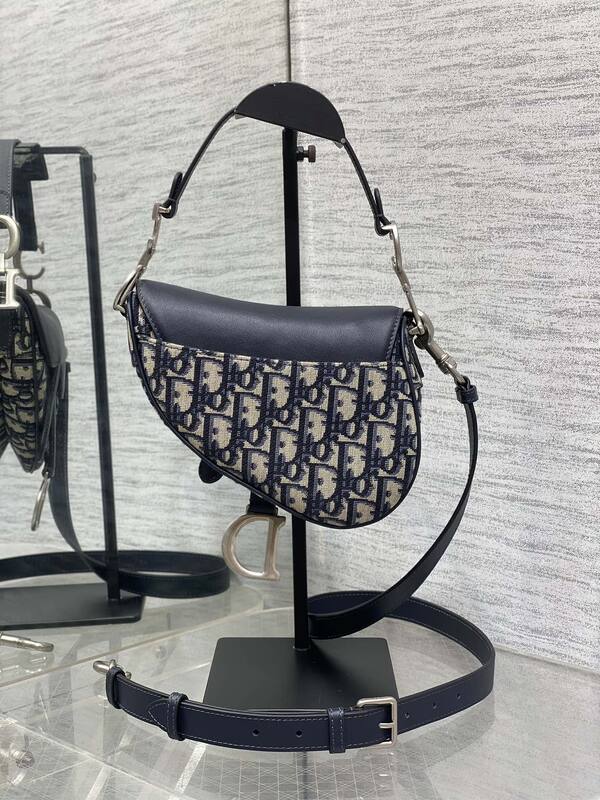 Dior Saddle Navy blue Beige Oblique jacquard with black leather crossbody — AAA Quality Replica