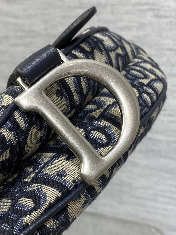 Dior Saddle Navy blue Beige Oblique jacquard with black leather crossbody — AAA Quality Replica