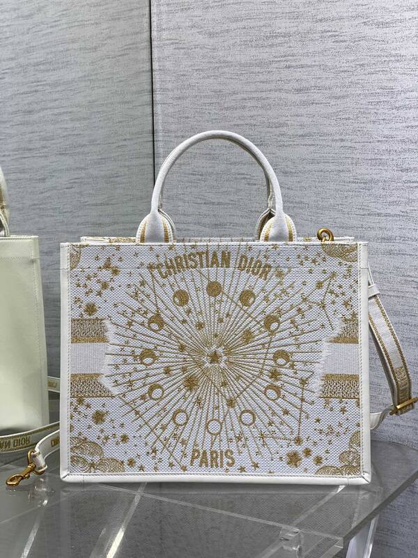 Dior Book Tote White and gold embroidery — 1:1 Replica