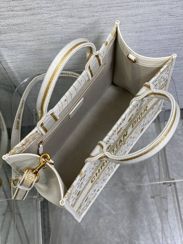 Dior Book Tote White and gold embroidery — 1:1 Replica