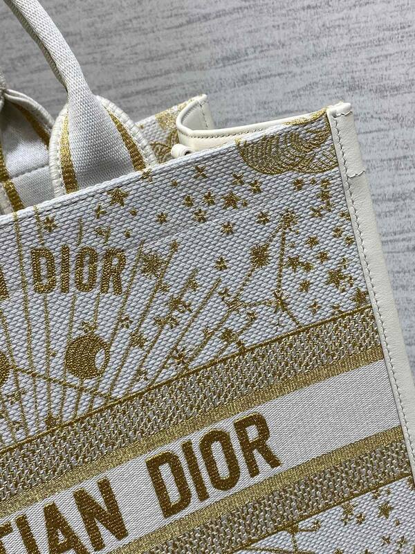 Dior Book Tote White and gold embroidery — 1:1 Replica