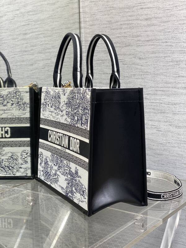 Dior Book Tote Black and White Toile de Jouy Canvas medium — Top Quality Replica