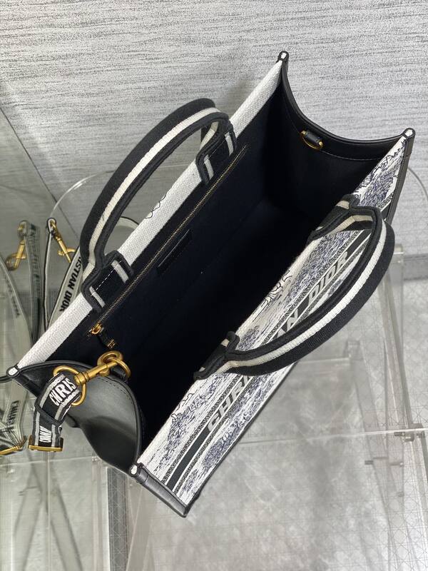 Dior Book Tote Black and White Toile de Jouy Canvas medium — Top Quality Replica