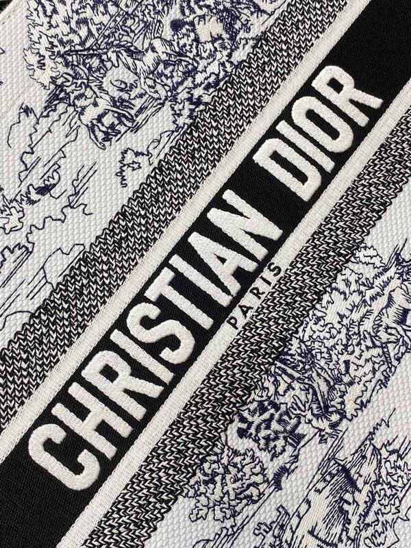 Dior Book Tote Black and White Toile de Jouy Canvas medium — Top Quality Replica