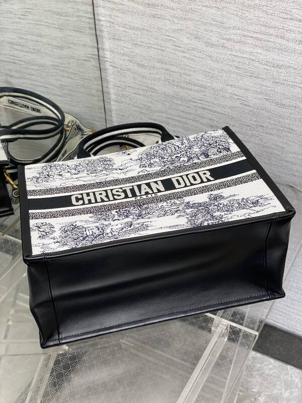 Dior Book Tote Black and White Toile de Jouy Canvas medium — Top Quality Replica