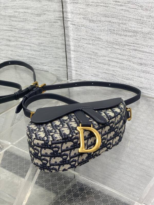 Dior Blue Oblique canvas with black leather crossbody — Premium Replica