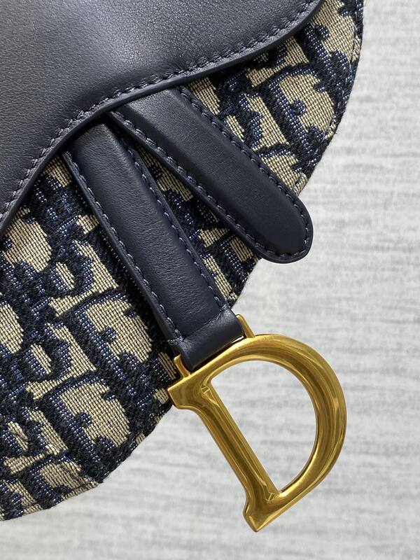 Dior Blue Oblique canvas with black leather crossbody — Premium Replica