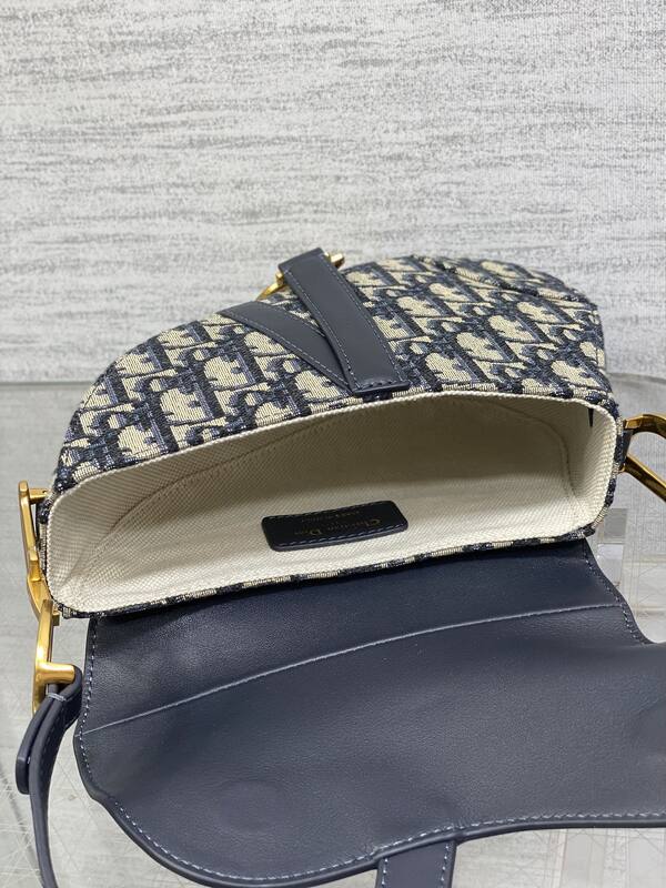 Dior Blue Oblique canvas with black leather crossbody — Premium Replica