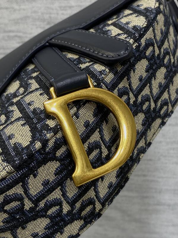 Dior Blue Oblique canvas with black leather crossbody — Premium Replica