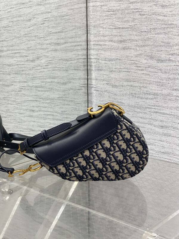 Dior Blue Oblique canvas with black leather crossbody — Premium Replica