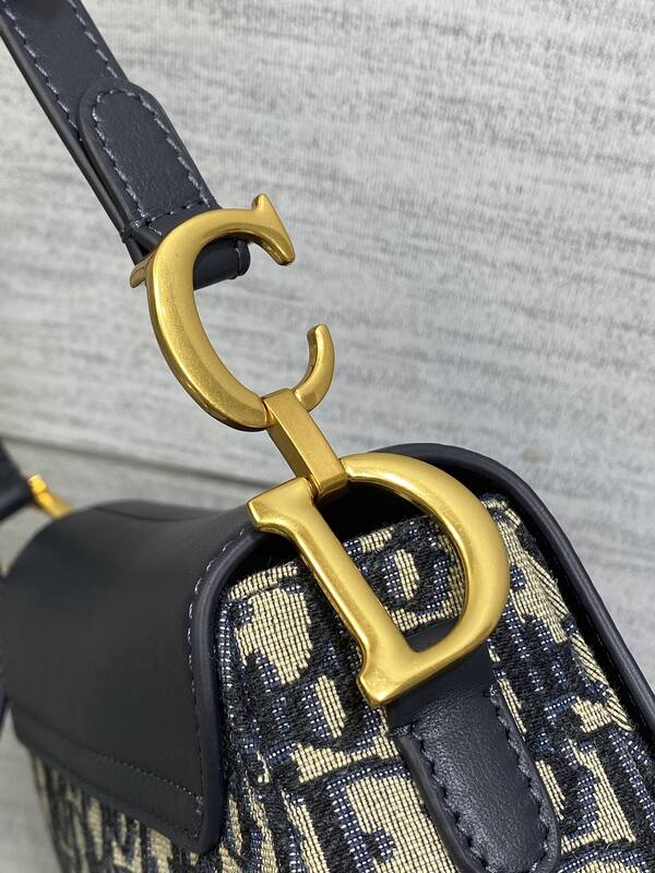 Dior Blue Oblique canvas with black leather crossbody — Premium Replica