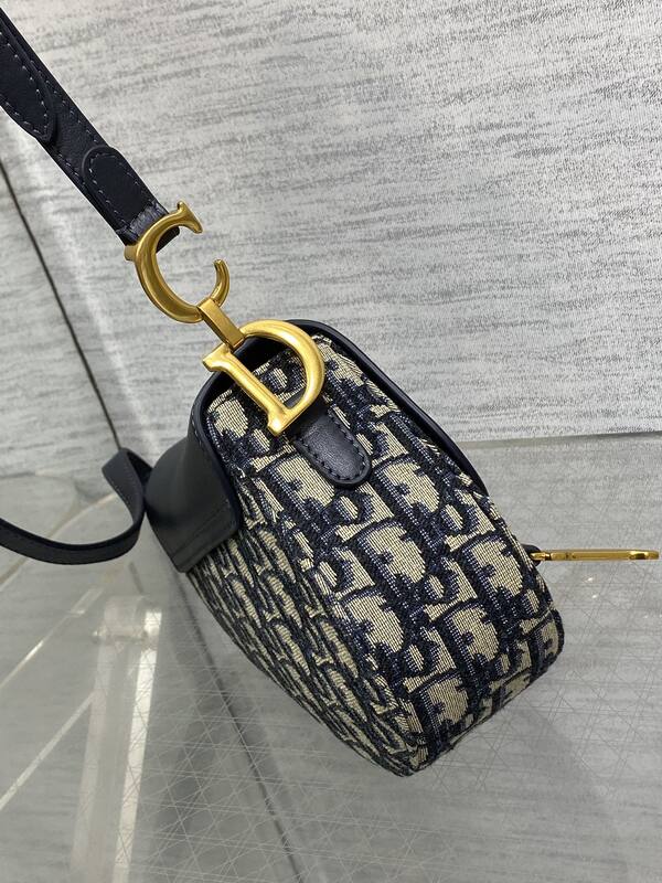 Dior Blue Oblique canvas with black leather crossbody — Premium Replica