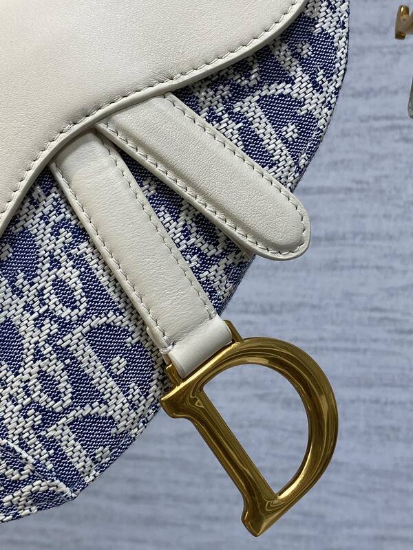 Dior Saddle Blue Oblique and White shoulder — Premium Replica