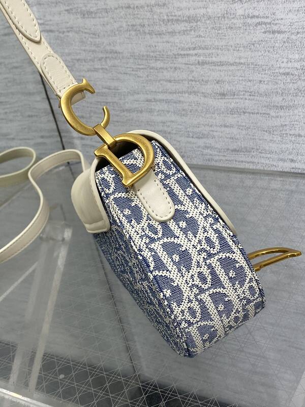 Dior Saddle Blue Oblique and White shoulder — Premium Replica