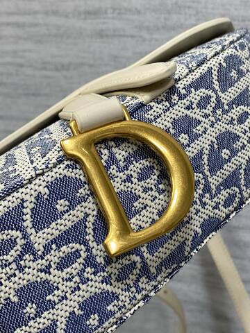 Dior Saddle Blue Oblique and White shoulder Premium Replica