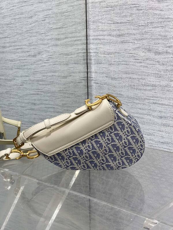Dior Saddle Blue Oblique and White shoulder — Premium Replica