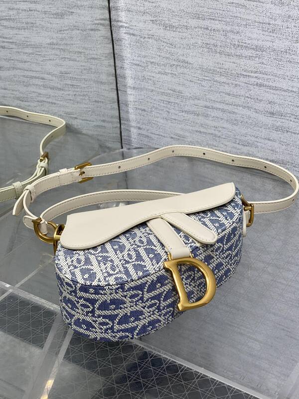 Dior Saddle Blue Oblique and White shoulder — Premium Replica