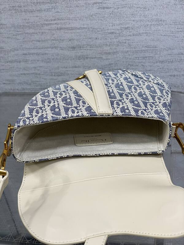 Dior Saddle Blue Oblique and White shoulder — Premium Replica