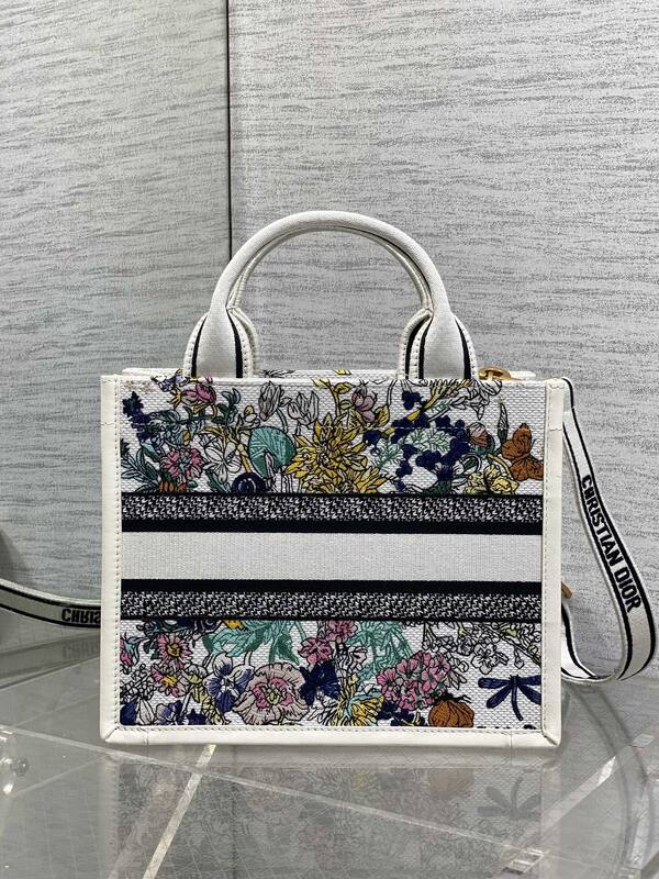 Dior Book Tote White multicolor floral embroidery — AAA Quality Replica