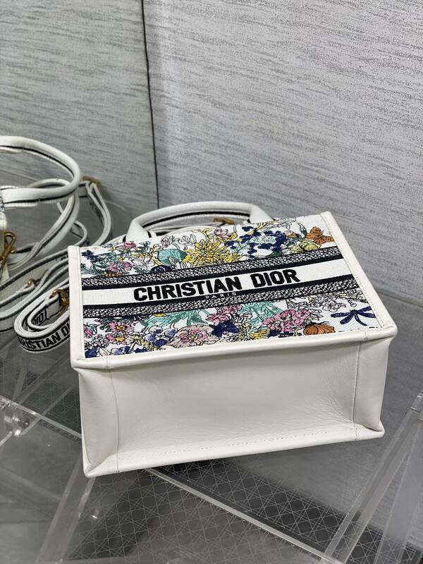 Dior Book Tote White multicolor floral embroidery — AAA Quality Replica