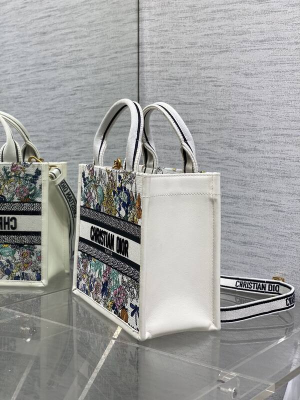 Dior Book Tote White multicolor floral embroidery — AAA Quality Replica