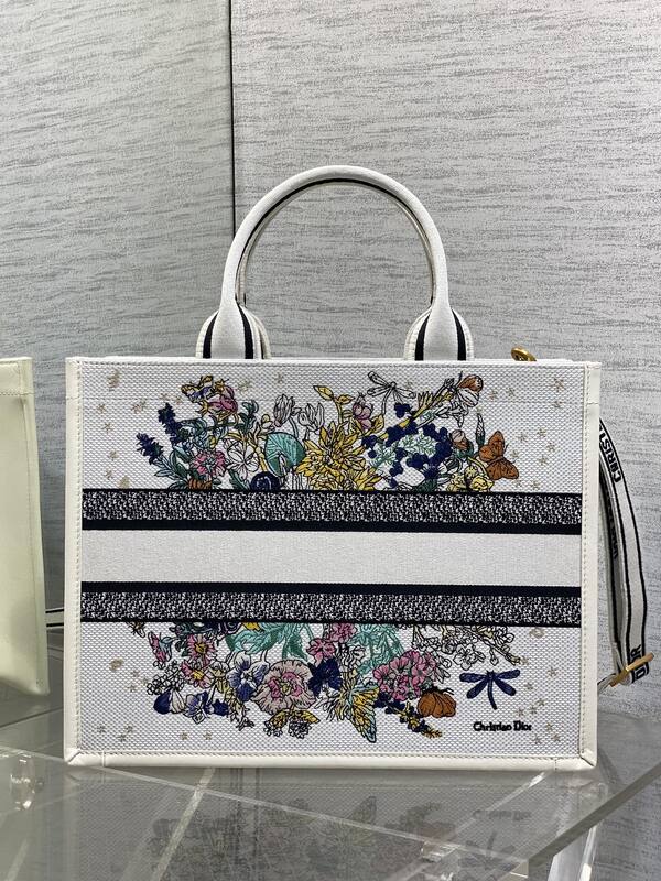 Dior Book Tote White Multicolor Floral Embroidery — Top Quality Replica
