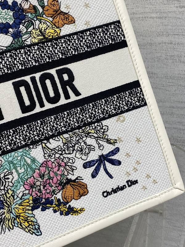 Dior Book Tote White Multicolor Floral Embroidery — Top Quality Replica