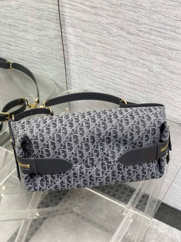 Dior Grey Black Oblique jacquard with black leather crossbody — Top Quality Replica