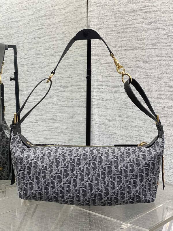 Dior Grey Black Oblique jacquard with black leather crossbody — Top Quality Replica