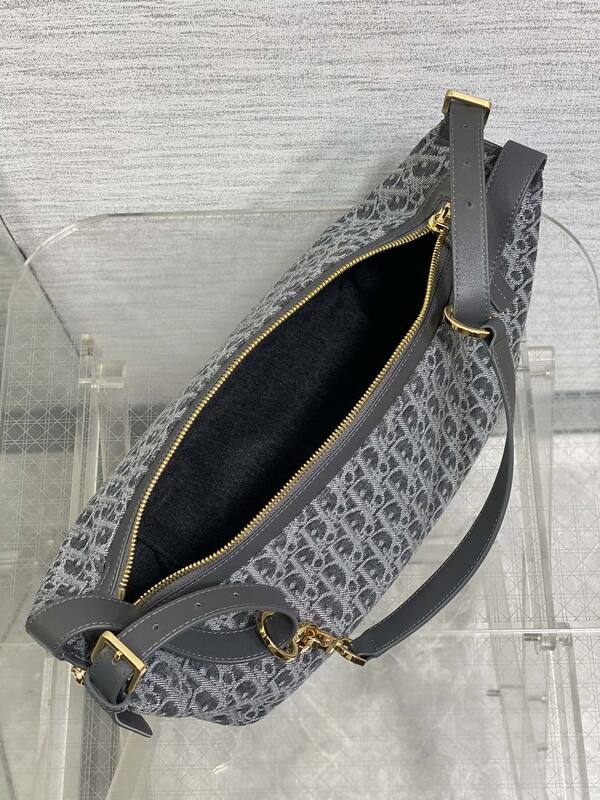 Dior Grey Black Oblique jacquard with black leather crossbody — Top Quality Replica