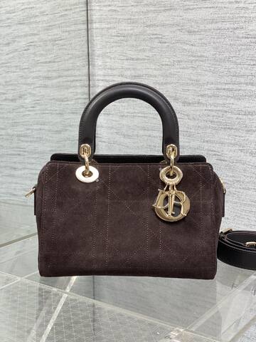 Dior Lady Dark Brown suede shoulder 1 1 Replica