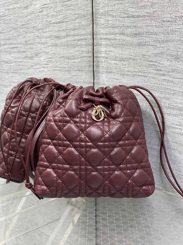 Dior Lady Drawstring Pouch Burgundy crossbody — Top Quality Replica